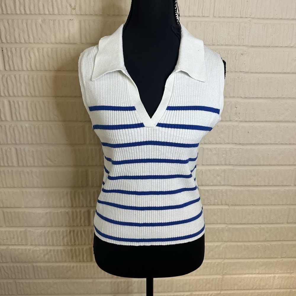 Old Navy Rib-Knit Hipster Preppy Collared‎ Sailor Vaca Striped Sweater Top Sz L